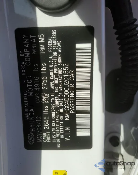 2012 Hyundai Genesis 3.8L z USA, uszkodzony, nr VIN KMHGC4DD8CU201552